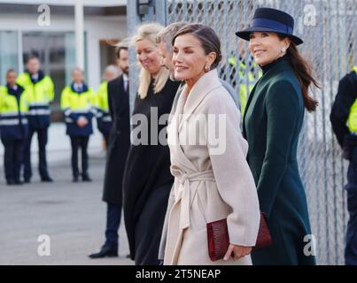 Copenhagen, Danimarca. 6 novembre 2023. Il principe ereditario Frederik, la principessa ereditaria Mary e la regina Letizia all'aeroporto di Copenaghen, lunedì 6 novembre 2023. Re Felipe e la regina Letizia iniziano una visita di stato di tre giorni in Danimarca. (Foto: Liselotte Sabroe/Ritzau Scanpix) credito: Ritzau/Alamy Live News Foto Stock