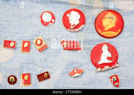 Distintivo del presidente MAO zedong, primo piano della foto Foto Stock