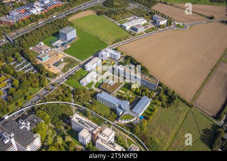 Vista aerea, tu Dortmund University of Technology e Dortmund University of Applied Sciences and Arts, linea ferroviaria sospesa, TOP Tagungszentren AG Foto Stock