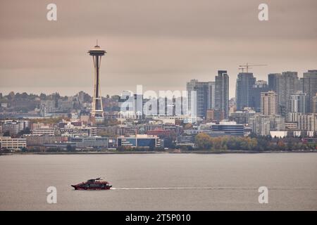 Punto di riferimento e iconico Space Needle, una torre di osservazione a Seattle, Washington, Stati Uniti Foto Stock