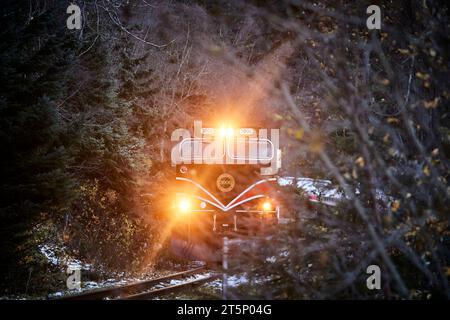 Skagway è una città compatta dell'Alaska sud-orientale, con il treno White Pass e Yukon Route che lascia la città Foto Stock