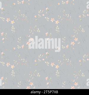 Sfondo Wild Floral. Motivo senza cuciture acquerello. Sfondo di fiori rustici. Illustrazioni dei modelli forestali. Sfondo grigio pastello Foto Stock