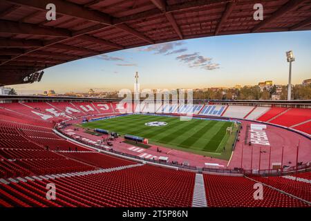 Belgrado, Serbia. 6 novembre 2023. Calcio: Champions League, prima della partita tra Red Star Belgrado e RB Leipzig allo stadio Rajko Mitic. Vista sullo stadio. Crediti: Jan Woitas/dpa/Alamy Live News Foto Stock