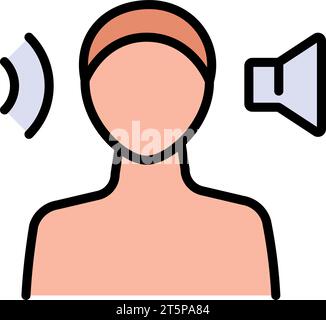 Apparecchio acustico con Sound Wave. Segno semplice isolato su sfondo bianco. Illustrazione vettoriale piatta Illustrazione Vettoriale