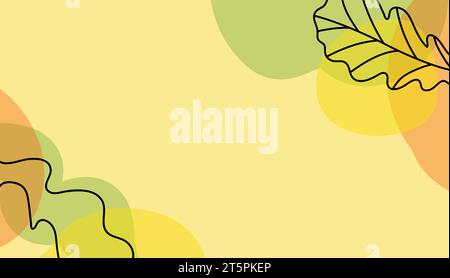 Foglie autunnali in stile lineare disegnato a mano su sfondo colorato. Illustrazione Vettoriale