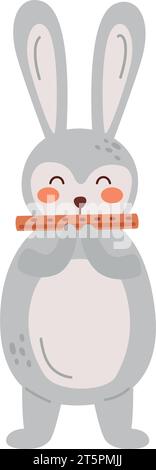 bunny che suona il flauto isolato Illustrazione Vettoriale