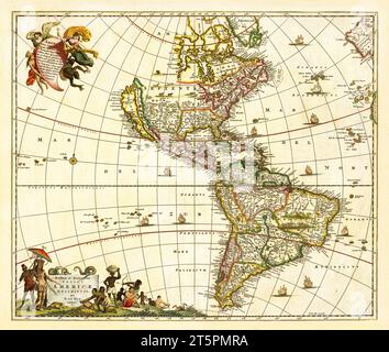 Vecchia mappa dell'America. Di De WIT, publ. ca. 1670 Foto Stock