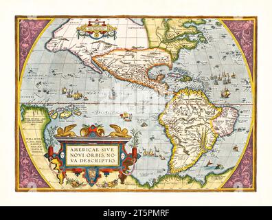 Vecchia mappa dell'America. Di Ortelius, publ. Nel 1587 Foto Stock