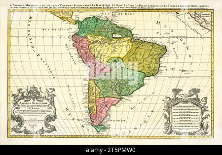 Vecchia mappa del Sud America. Di Sanson, publ. nel 1691 Foto Stock