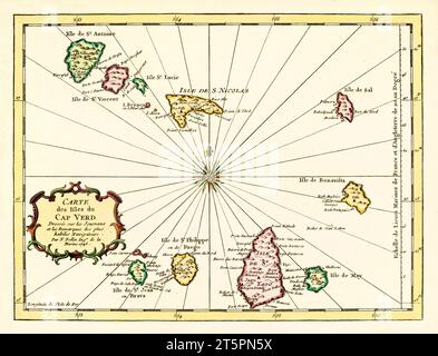 Vecchia mappa dell'arcipelago di Capo Verde, Oceano Atlantico. Di Bellin, publ. nel 1746 Foto Stock