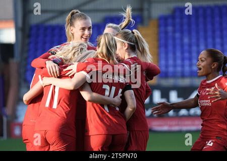 Liverpool FC vs Leicester City - Barclays Women's Super League BIRKENHEAD, INGHILTERRA - 5 NOVEMBRE: Il Liverpool festeggia durante la partita di Super League femminile tra Liverpool FC e Leicester City a Prenton Park il 5 novembre 2023 a Birkenhead, Inghilterra. (Foto Alan Edwards per F2images) Foto Stock