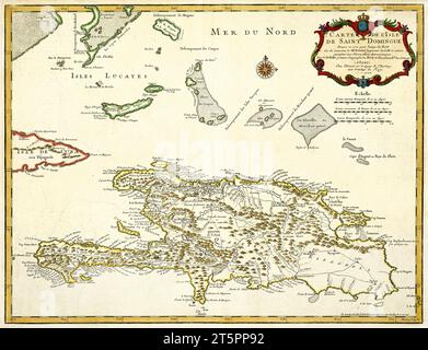 Vecchia mappa dell'isola di Hispaniola. Di l'Isle, publ. 1725 Foto Stock