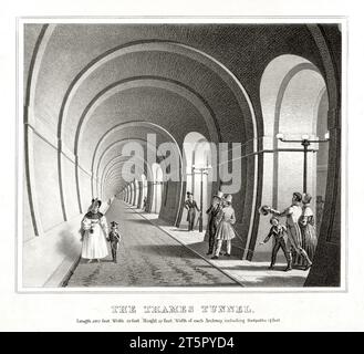 Vecchia illustrazione che mostra il tunnel del Tamigi, Londra. Da autore non identificato, publ. ca 1850 Foto Stock