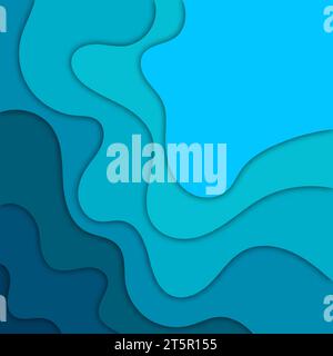 Taglio di carta sfondo artistico astratto strato 3d blu onde marine, acqua oceanica, fiume, lago. Foto Stock