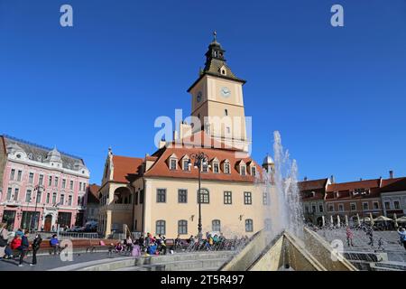Casa Sfatului (Municipio Vecchio), Piața Sfatului (Piazza del Consiglio), città Vecchia, Braşov, Contea di Braşov, Transilvania, Romania, Europa Foto Stock