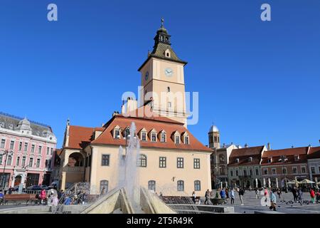 Casa Sfatului (Municipio Vecchio), Piața Sfatului (Piazza del Consiglio), città Vecchia, Braşov, Contea di Braşov, Transilvania, Romania, Europa Foto Stock