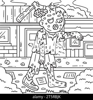 Zombie con un Ax sulle pagine Head Coloring Illustrazione Vettoriale