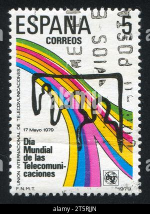 SPAGNA - CIRCA 1979: Timbro stampato dalla Spagna, mostra Telecommunication, circa 1979 Foto Stock