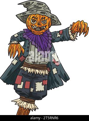 Halloween Scarecrow Standing Cartoon Clipart Illustrazione Vettoriale