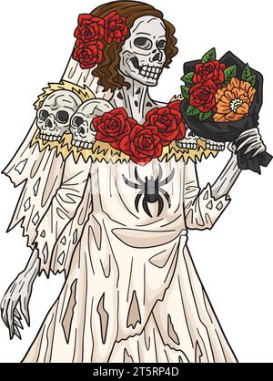 Abito da sposa Halloween Cartoon Colored Clipart Illustrazione Vettoriale