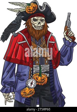 Halloween Skeleton Pirate Cartoon Colored Clipart Illustrazione Vettoriale