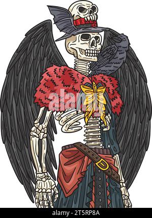 Halloween Skeleton Wings Cartoon Colored Clipart Illustrazione Vettoriale