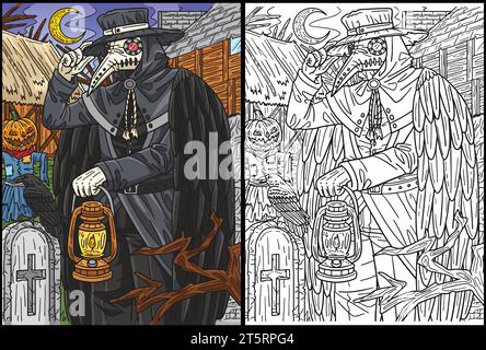 Halloween Plague Doctor Coloring Page Illustration Illustrazione Vettoriale