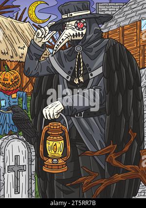 Halloween Plague Doctor Cartoon colorato Illustrazione Vettoriale