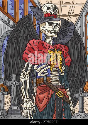 Cartone animato colorato Halloween Skeleton Wings Illustrazione Vettoriale