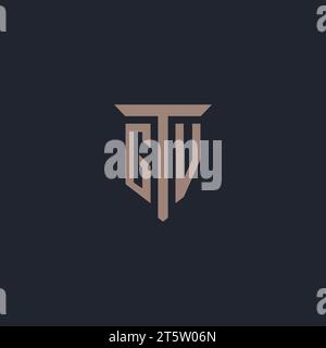 Monogramma iniziale logo GV con vettore di design icona pilastro Illustrazione Vettoriale