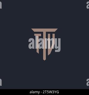 Monogramma del logo iniziale del televisore con vettore di design dell'icona a colonna Illustrazione Vettoriale