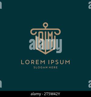 Logo iniziale con monogramma AM con design a scudo e a colonna Illustrazione Vettoriale