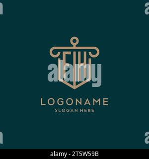 Logo iniziale monogramma FH con design a scudo e a colonna Illustrazione Vettoriale