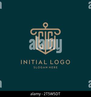 Logo iniziale monogramma CG con design a scudo e a colonna Illustrazione Vettoriale