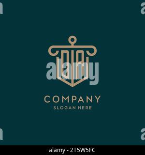 Logo iniziale monogramma DA con scudo e design a colonna Illustrazione Vettoriale