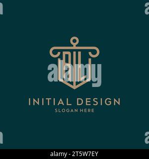 Logo iniziale monogramma RL con design a scudo e a colonna Illustrazione Vettoriale