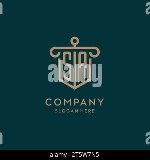 Logo iniziale con monogramma SA con design a scudo e a colonna Illustrazione Vettoriale