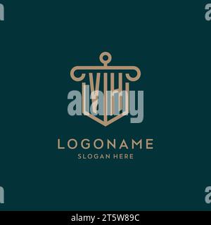 Logo iniziale monogramma VH con design a scudo e a colonna Illustrazione Vettoriale