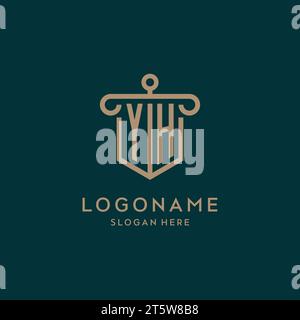 Logo iniziale con monogramma YH con design a forma di scudo e pilastro Illustrazione Vettoriale