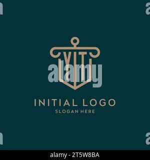 Logo iniziale con monogramma YT con design a scudo e a colonna Illustrazione Vettoriale