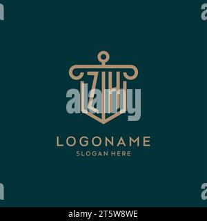 Logo iniziale monogramma ZH con design a scudo e a colonna Illustrazione Vettoriale