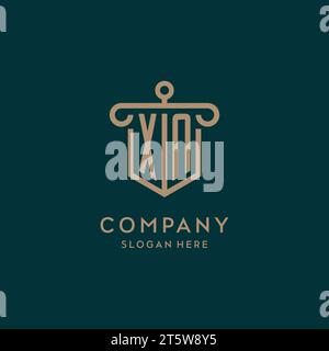 Logo iniziale monogramma XN con design a scudo e a colonna Illustrazione Vettoriale