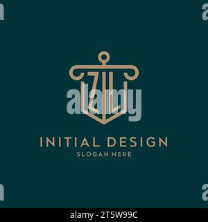 Logo iniziale monogramma ZL con design a scudo e a colonna Illustrazione Vettoriale