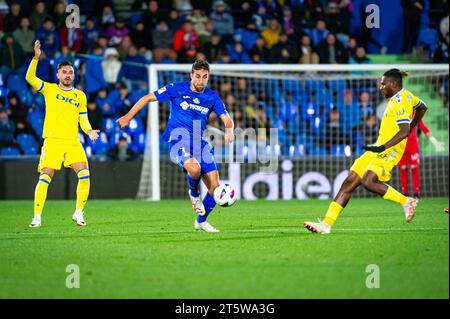 Getafe, Spagna. 6 novembre 2023. La partita di calcio del campionato spagnolo la Liga EA Sports tra Getafe e Cadice ha giocato allo stadio Coliseum il 6 novembre 2023 a Getafe, Spagna credito: Independent Photo Agency/Alamy Live News Foto Stock