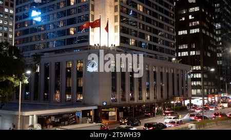 Il famoso Mandarin Oriental Hotel, quartiere finanziario centrale, Hong Kong, Cina. Foto Stock