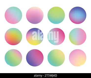 Pulsante sfera gradiente olografico. Sfumature multicolore a cerchio fluido, pulsante rotondo morbido colorato. Vettore Illustrazione Vettoriale