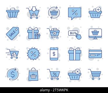 Icone della linea di acquisto. Regali, regali e saldi. Vettore Illustrazione Vettoriale