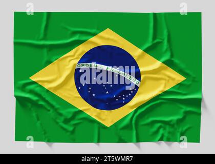 Bandiera del Brasile. Bandiera brasiliana con struttura in tessuto isolata su sfondo bianco. Illustrazione 3D. Foto Stock