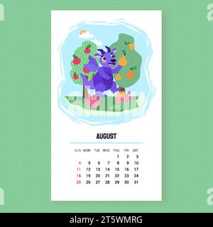 Raccolta di draghi in un frutteto. Agosto. Ora legale. Mela e frutteto di pera. Mele e pere mature nel frutteto, pronte per la raccolta. Buon cinese Illustrazione Vettoriale