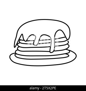 Immagine di Doodle di una pila di pancake. Illustrazione vettoriale disegnata a mano. Illustrazione Vettoriale